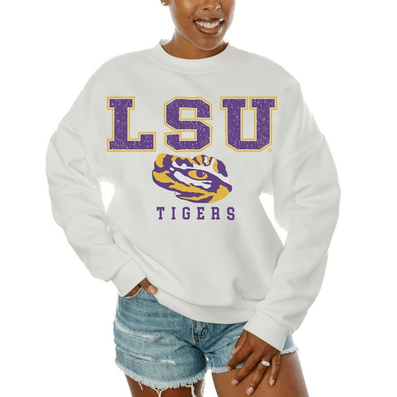 Women's Gameday Couture  White LSU Tigers Freestyle Fleece Pullover Sweatshirt