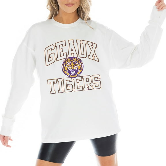 Women's Gameday Couture White LSU Tigers Mind Games Oversized Long Sleeve T-Shirt