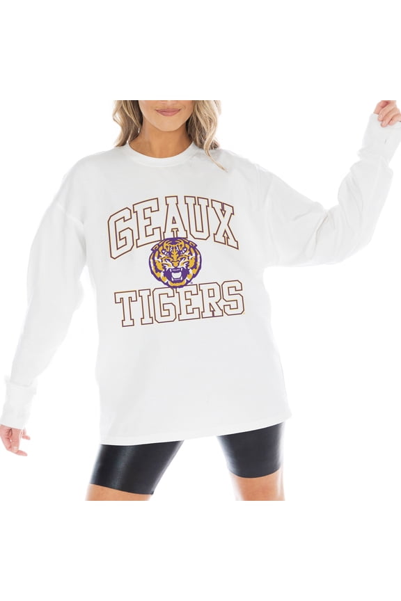 Women's Gameday Couture White LSU Tigers Mind Games Oversized Long Sleeve T-Shirt