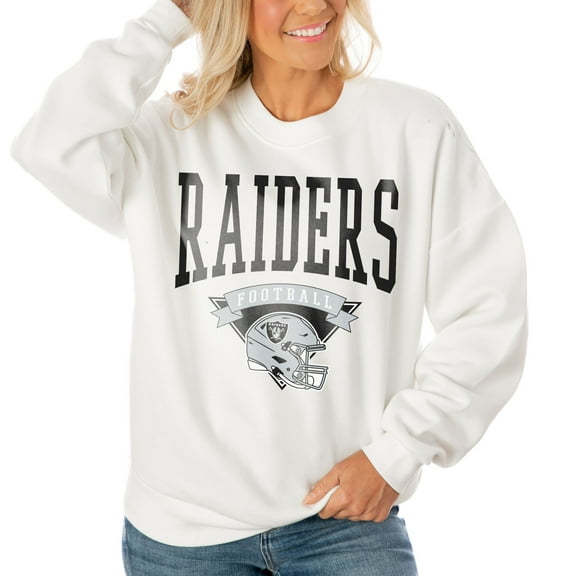 Women's Gameday Couture White Las Vegas Raiders Oversized Yard Line Tri-Blend Pullover Sweatshirt