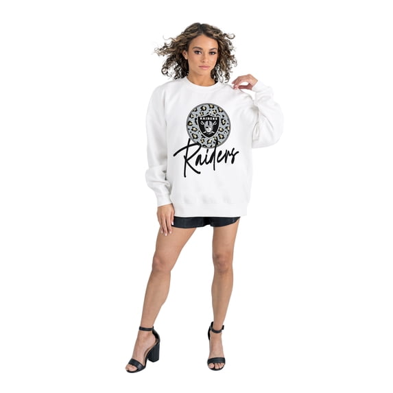 Women's Gameday Couture White Las Vegas Raiders Script Logo Oversized Premium Fleece Pullover Sweatshirt