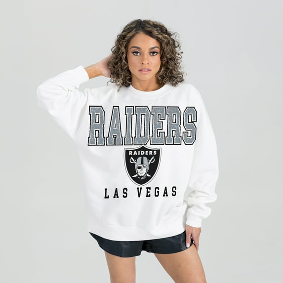 Women's Gameday Couture White Las Vegas Raiders Sunday Drives Oversized Crewneck Pullover Sweatshirt