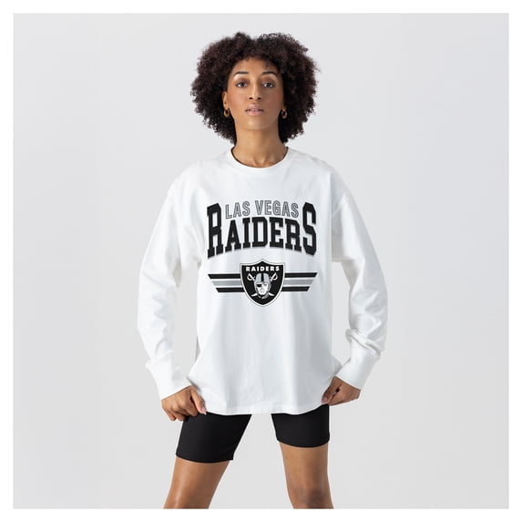 Women's Gameday Couture White Las Vegas Raiders Swift Strike Essential Oversized Long Sleeve T-Shirt
