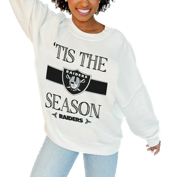 Women's Gameday Couture White Las Vegas Raiders Oversized Take A Holiday Pullover Sweatshirt