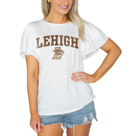 Women's Gameday Couture  White Lehigh Mountain Hawks Arch Logo Flutter Sleeve Lightweight T-Shirt