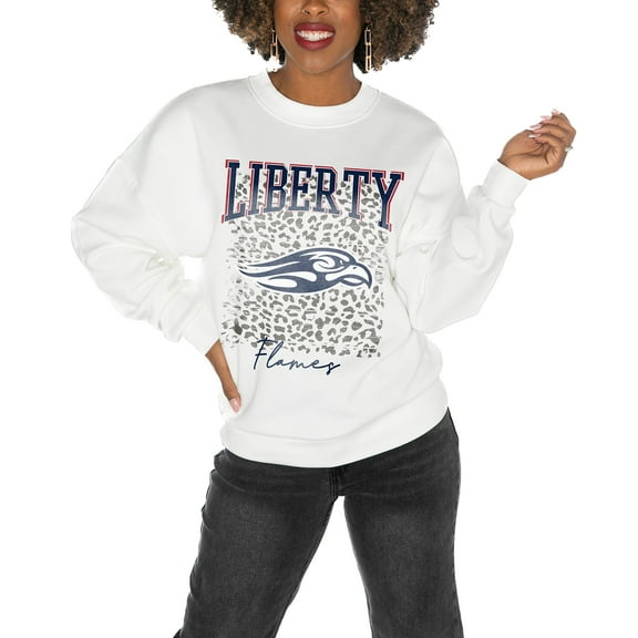 Women's Gameday Couture Liberty Flames White Oversized Drop Shoulder Fleece Drop Pullover Sweatshirt