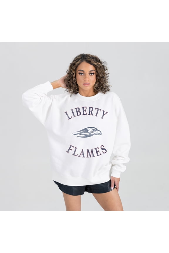 Women's Gameday Couture White Liberty Flames Oversized Good Vibes Premium Fleece Drop Shoulder Pullover Sweatshirt