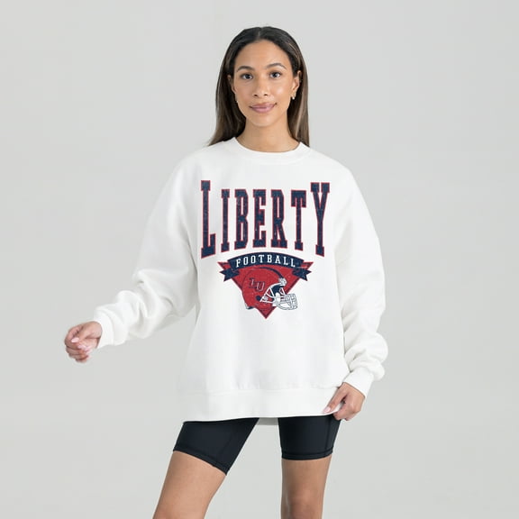 Women's Gameday Couture White Liberty Flames Oversized Good Vibes Premium Fleece Drop Shoulder Pullover Sweatshirt