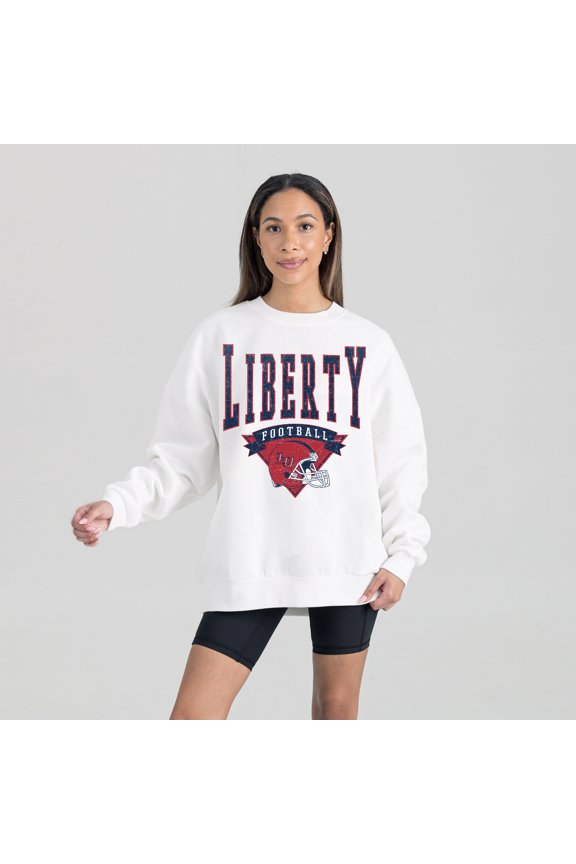 Women's Gameday Couture White Liberty Flames Oversized Good Vibes Premium Fleece Drop Shoulder Pullover Sweatshirt