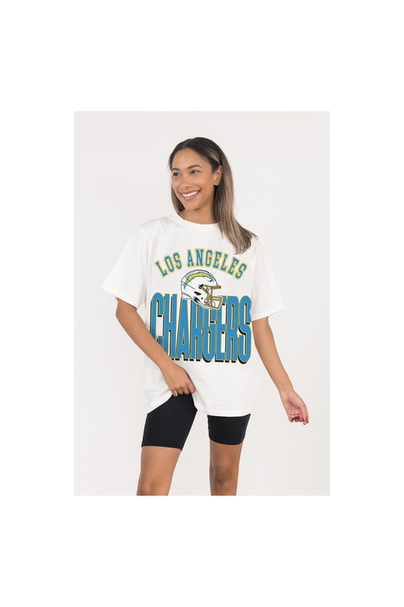 Women's Gameday Couture White Los Angeles Chargers Oversized Classic Fierce Focus T-Shirt
