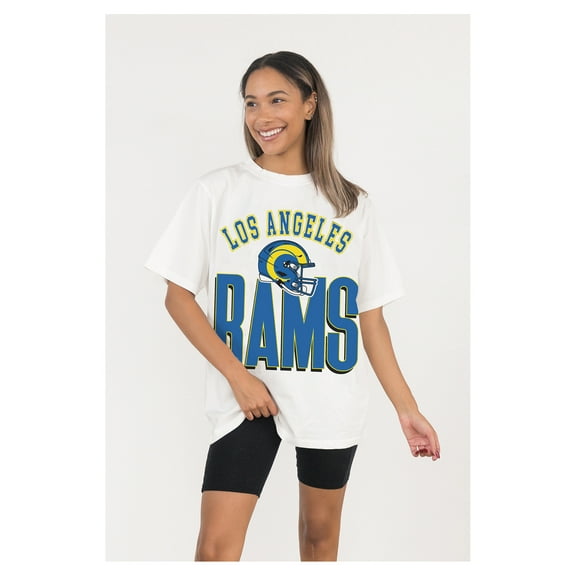 Women's Gameday Couture  White Los Angeles Rams Oversized Classic Fierce Focus T-Shirt