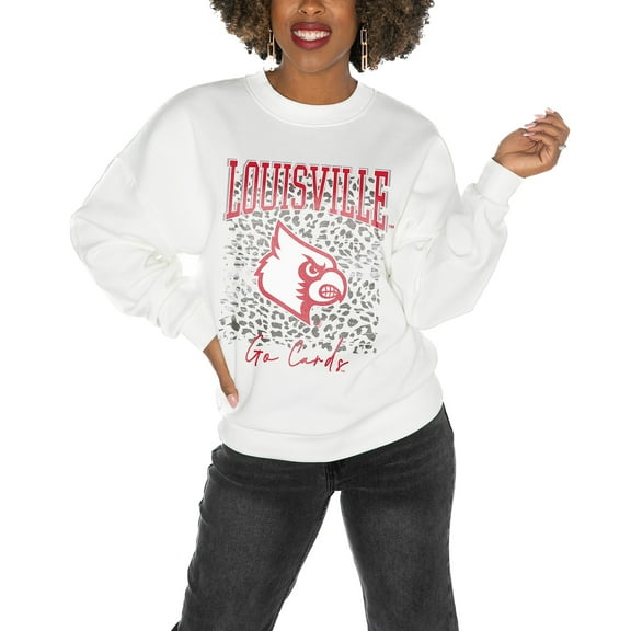 Women's Gameday Couture Louisville Cardinals White Oversized Drop Shoulder Fleece Drop Pullover Sweatshirt