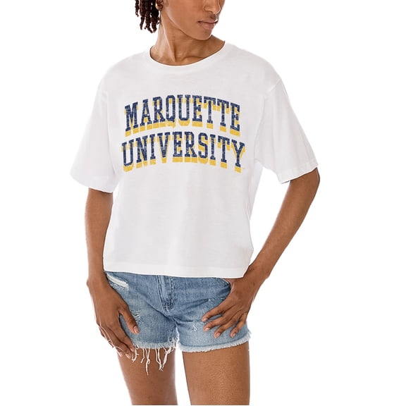 Women's Gameday Couture White Marquette Golden Eagles Claim To Fame Boxy Cropped T-Shirt