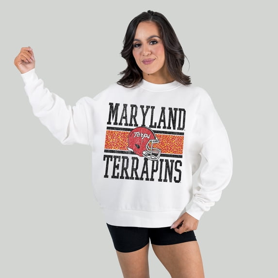 Women's Gameday Couture White Maryland Terrapins Fair Catch Pullover Sweatshirt