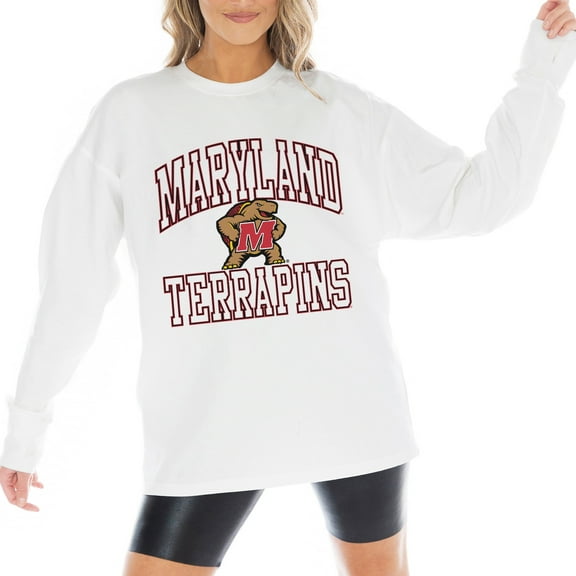 Women's Gameday Couture White Maryland Terrapins Mind Games Oversized Long Sleeve T-Shirt