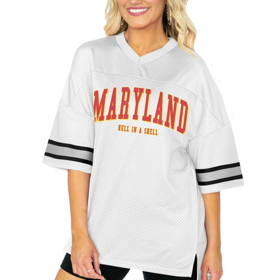 Women's Gameday Couture White Maryland Terrapins Option Play Oversized Mesh Fashion Jersey