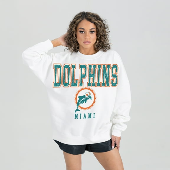 Women's Gameday Couture  White Miami Dolphins Classic Sunday Drives Oversized Premium Fleece Pullover Sweatshirt