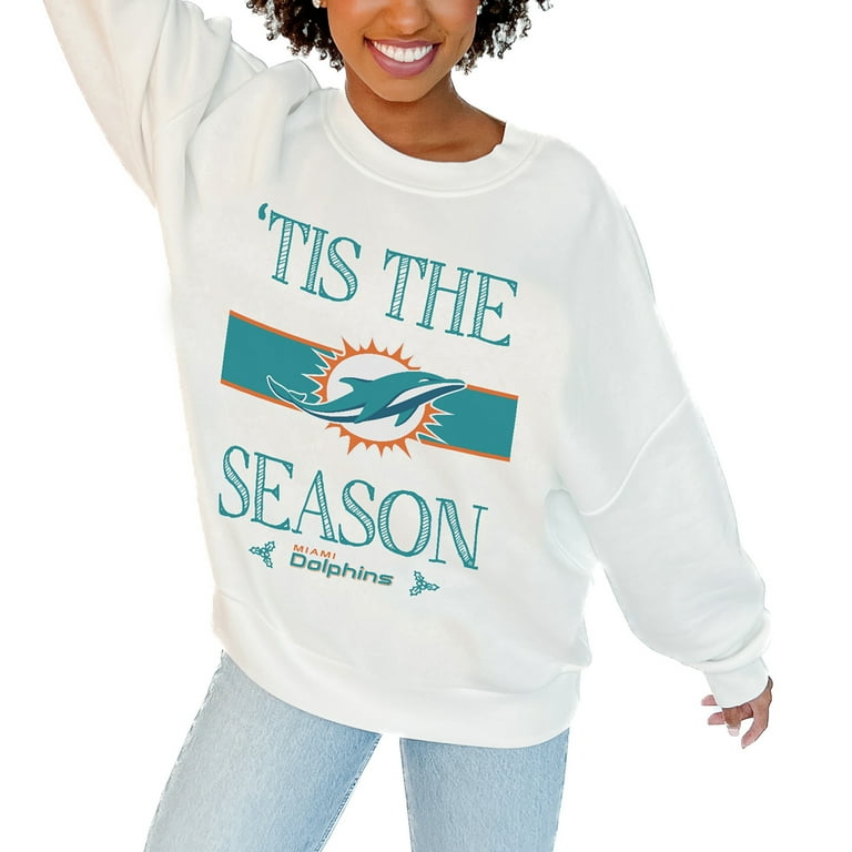 Women s Gameday Couture White Miami Dolphins Take A Holiday Pullover Sweatshirt Walmart