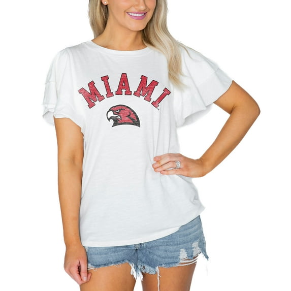 Women's Gameday Couture White Miami University RedHawks Arch Logo Flutter Sleeve Lightweight T-Shirt