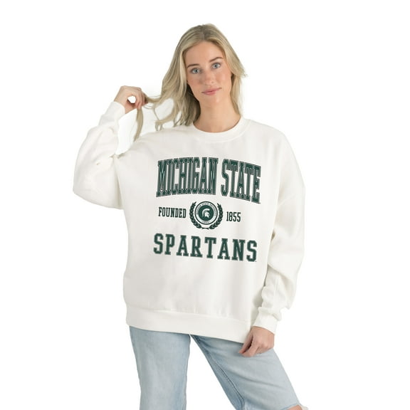 Women's Gameday Couture White Michigan State Spartans Premium Fleece Drop Shoulder Oversized Pullover Sweatshirt
