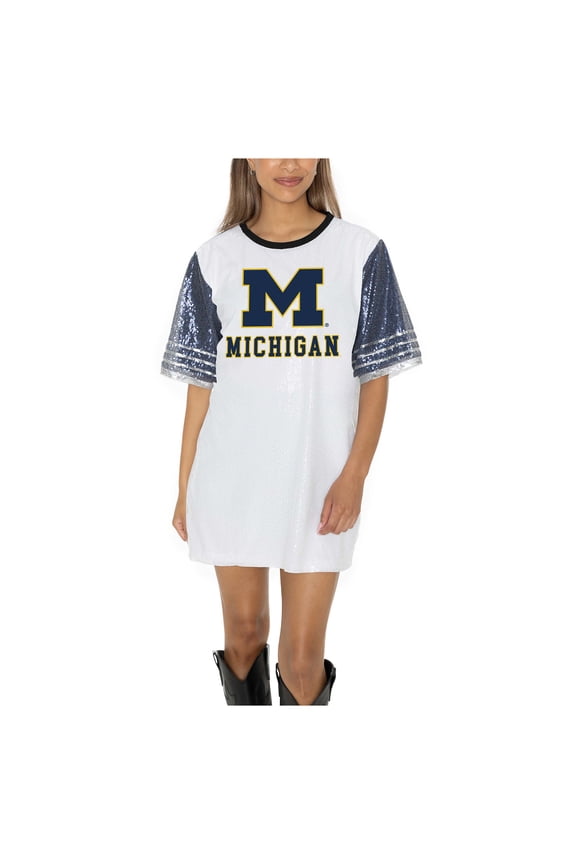 Women's Gameday Couture White Michigan Wolverines Full Sequin Jersey Dress