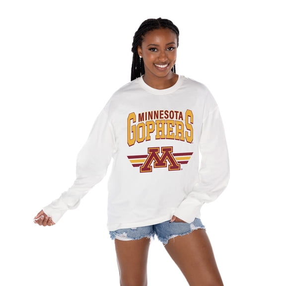 Women's Gameday Couture White Minnesota Golden Gophers Oversized Swift Strike Long Sleeve T-Shirt