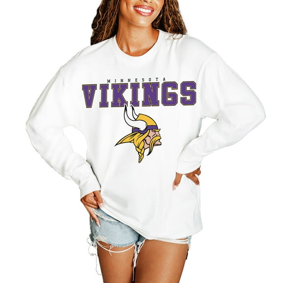 Women's Gameday Couture  White Minnesota Vikings Big Goals Oversized Long Sleeve T-Shirt