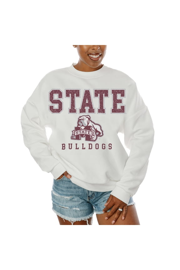 Women's Gameday Couture White Mississippi State Bulldogs Freestyle Fleece Pullover Sweatshirt