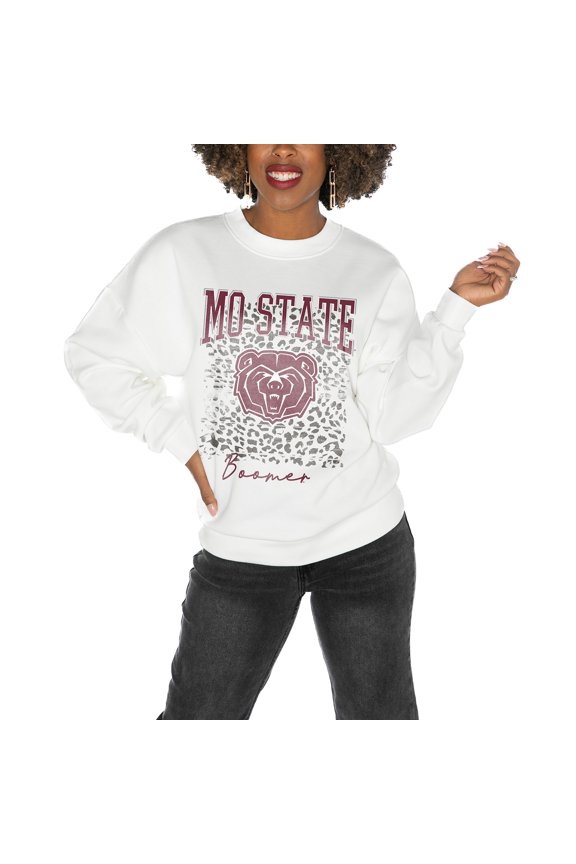 Women's Gameday Couture Missouri State University Bears White Oversized Drop Shoulder Fleece Drop Pullover Sweatshirt