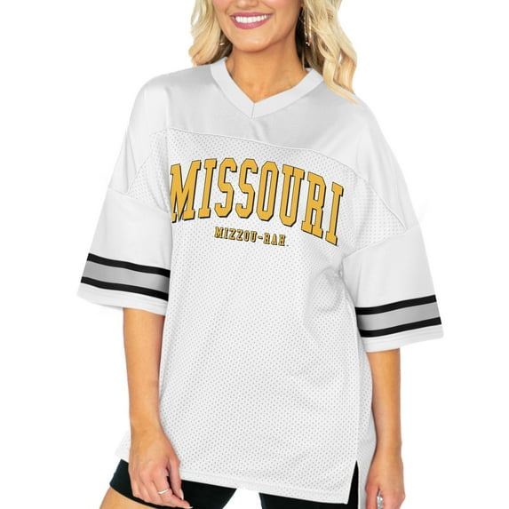 Women's Gameday Couture White Missouri Tigers Option Play Oversized Mesh Fashion Jersey