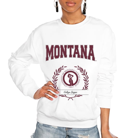 Women's Gameday Couture White Montana Grizzlies It's a Vibe Classic Fleece Crewneck Pullover Sweatshirt