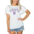 thumbnail image 1 of Women's Gameday Couture  White NYU Violets Arch Logo Flutter Sleeve Lightweight T-Shirt, 1 of 1