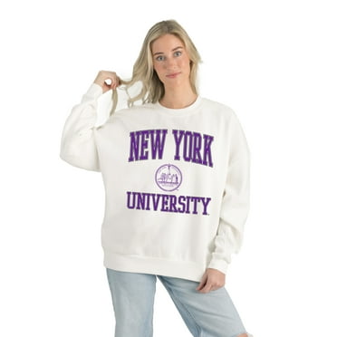 Women's Gameday Couture White NYU Violets Premium Fleece Drop Shoulder Oversized Pullover Sweatshirt