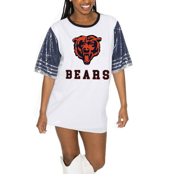 Women's Gameday Couture White/Navy Chicago Bears Bling It Full Sequin Jersey Dress