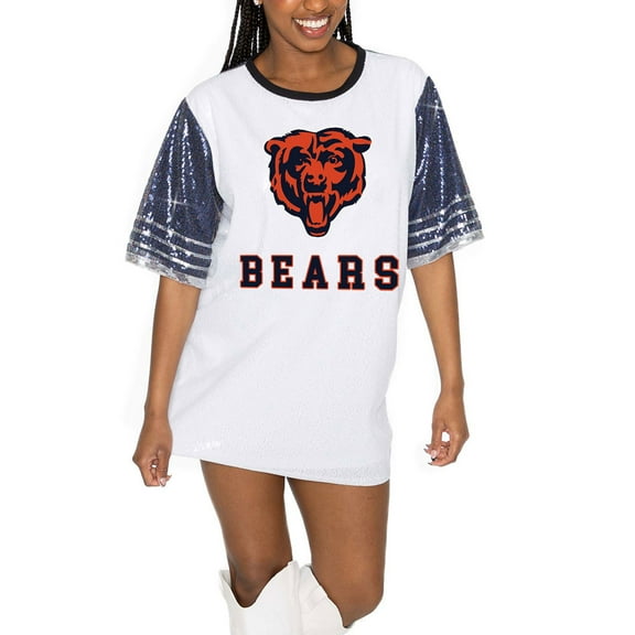 Women's Gameday Couture White/Navy Chicago Bears Bling It Full Sequin Jersey Dress