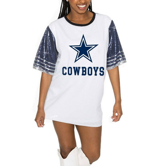 Women's Gameday Couture White/Navy Dallas Cowboys Bling It Full Sequin Jersey Dress