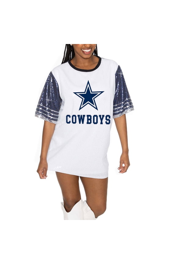 Women's Gameday Couture White/Navy Dallas Cowboys Bling It Full Sequin Jersey Dress