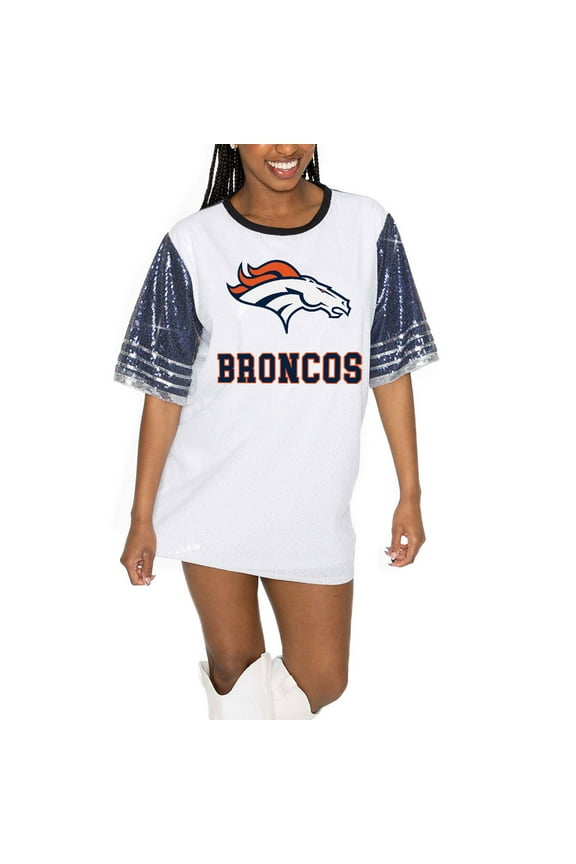 Women's Gameday Couture White/Navy Denver Broncos Bling It Full Sequin Jersey Dress