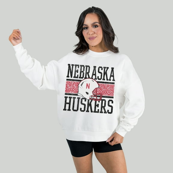 Women's Gameday Couture White Nebraska Huskers Fair Catch Pullover Sweatshirt