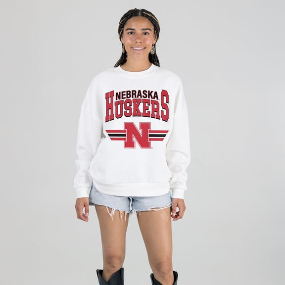 Women's Gameday Couture White Nebraska Huskers Oversized Premium Fleece Sweatshirt