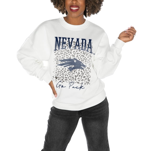 Women's Gameday Couture Nevada Wolf Pack White Oversized Drop Shoulder Fleece Drop Pullover Sweatshirt