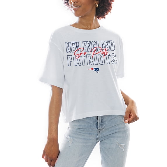 Women's Gameday Couture White New England Patriots Keep Playing Boxy Fit Cropped T-Shirt