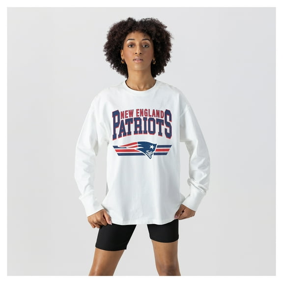 Women's Gameday Couture  White New England Patriots Swift Strike Essential Oversized Long Sleeve T-Shirt