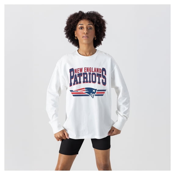 Women's Gameday Couture White New England Patriots Swift Strike Essential Oversized Long Sleeve T-Shirt