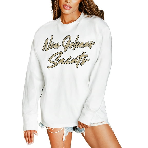Women's Gameday Couture  White New Orleans Saints Classic Comeback Oversized Long Sleeve T-Shirt