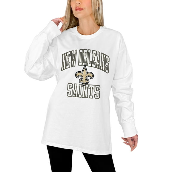 Women's Gameday Couture White New Orleans Saints Mind Games Oversized Long Sleeve T-Shirt