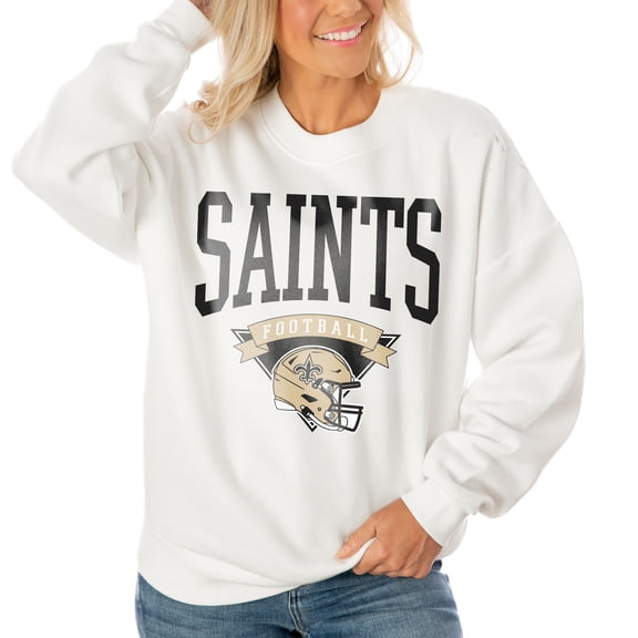 Women's Gameday Couture White New Orleans Saints Oversized Yard Line Tri-Blend Pullover Sweatshirt