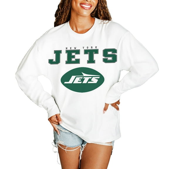Women's Gameday Couture  White New York Jets Big Goals Oversized Long Sleeve T-Shirt