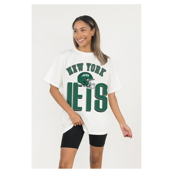 Women's Gameday Couture  White New York Jets Oversized Classic Fierce Focus T-Shirt
