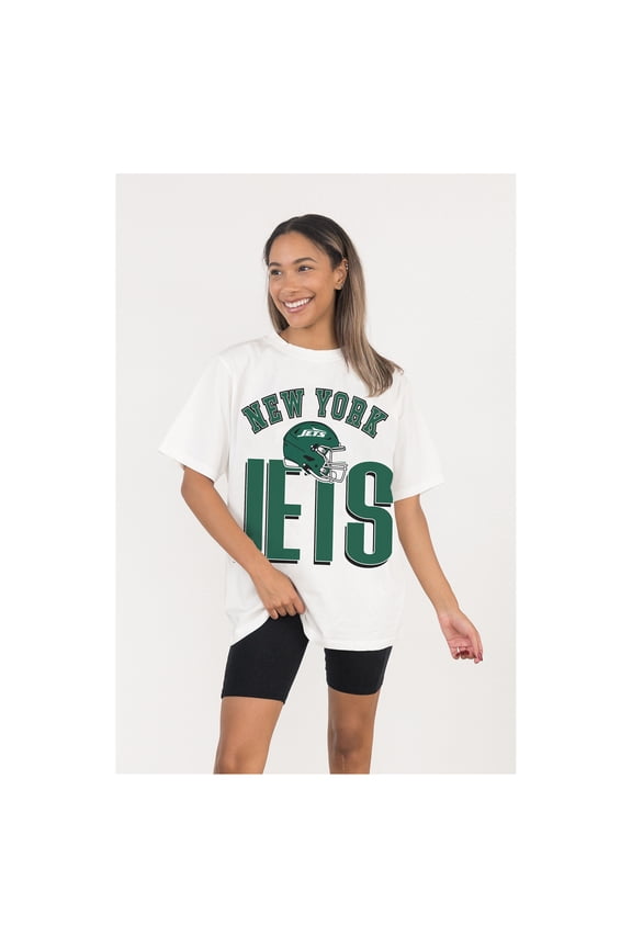 Women's Gameday Couture White New York Jets Oversized Classic Fierce Focus T-Shirt